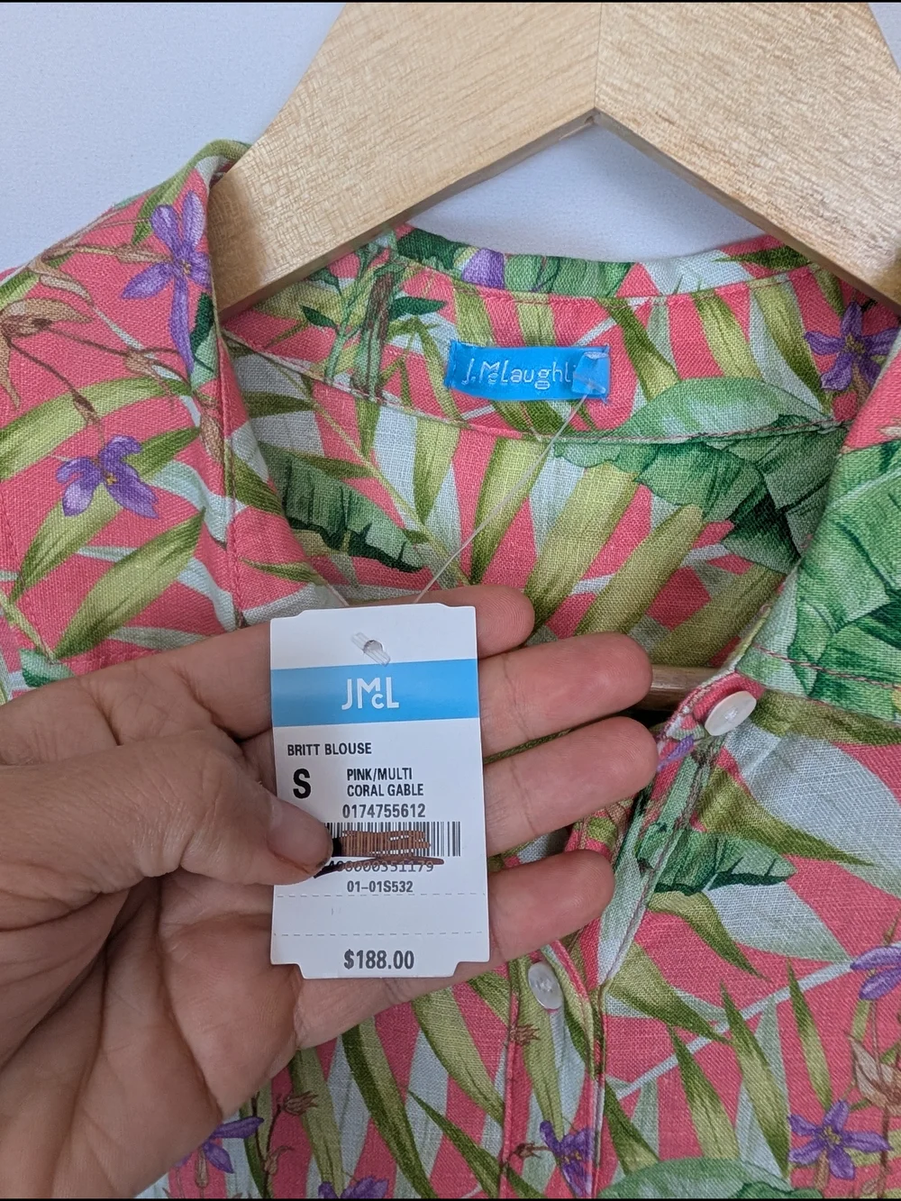 J.McLaughlin Britt Linen Button-Up Blouse Tropical - Picture 7 of 8